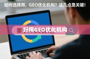 如何选择好用的GEO优化机构？这几点是关键！