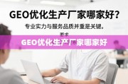 GEO优化生产厂家怎么选？专业实力与服务品质是关键