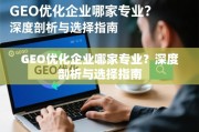 GEO优化企业选择指南，专业深度剖析与避坑策略