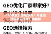 GEO优化厂家怎么选？专业指南与优质厂商推荐