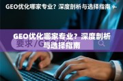 GEO优化专业选择指南